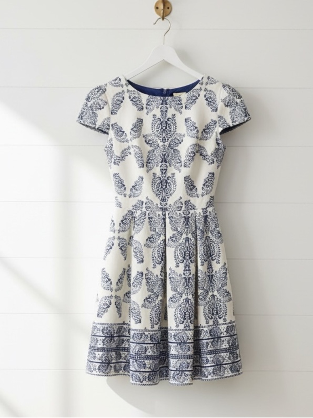 B Darlin Blue White Print Fit & Flare Dress Size 8